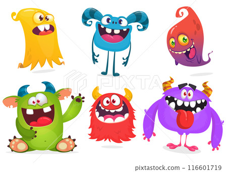 Cute cartoon Monsters. Set of cartoon monsters: ghost, goblin, bigfoot yeti, troll, dragon and alien . Halloween design Cute cartoon Monsters. Set of cartoon monsters: ghost, goblin, bigfoot yeti, troll, dragon and alien . Halloween design 116601719