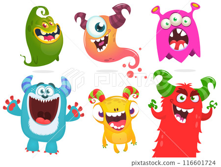 Funny cartoon monsters set: monster yeti troll gremlin and alien creatures. Halloween vector design isolated Funny cartoon monsters set: monster yeti troll gremlin and alien creatures. Halloween vector design isolated 116601724