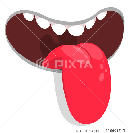 Cartoon monster face mouth with long tongue. Vector Halloween monster illustration Cartoon monster face mouth with long tongue. Vector Halloween monster illustration 116601745