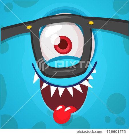 Funny cartoon monster face with one eye and glasses. Vector Halloween monster illustration Funny cartoon monster face with one eye and glasses. Vector Halloween monster illustration 116601753