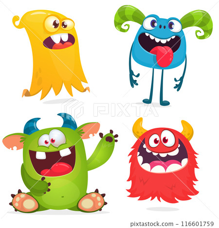 Funny cartoon monsters set: monster yeti troll gremlin and alien creatures. Halloween vector design isolated Funny cartoon monsters set: monster yeti troll gremlin and alien creatures. Halloween vector design isolated 116601759