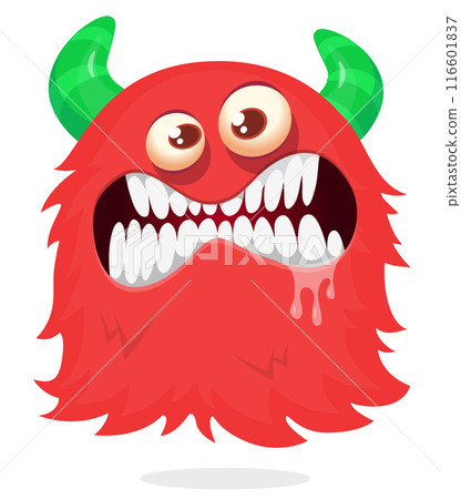 Funny cartoon flying red monster. Halloween vector illustration. Great for package or party decoration 116601837