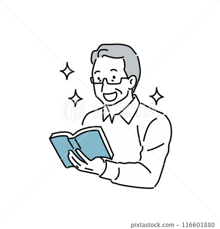 Smiling senior man reading a book with reading glasses 116601880