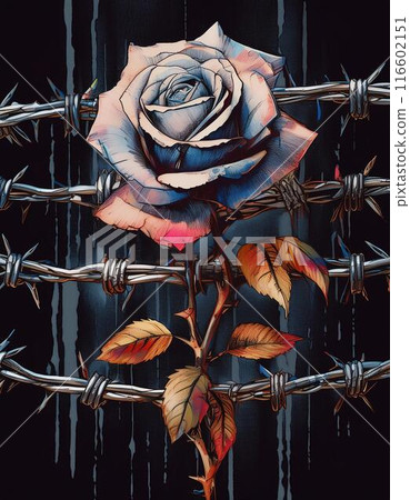 紅玫瑰花，復古風格插畫 116602151