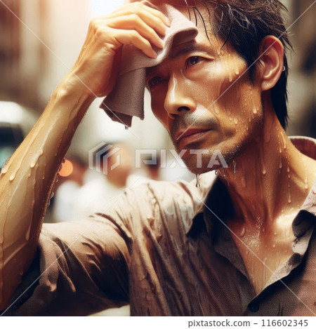 A man struggling from the heat in a big city 116602345