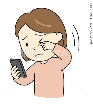 A young woman who is having difficulty seeing due to smartphone presbyopia 116602498