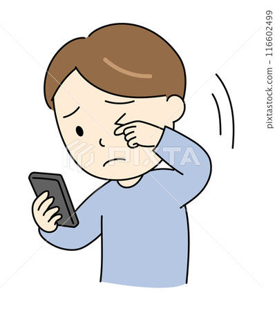 一名因智慧型手機老花眼而視力困難的年輕人 116602499