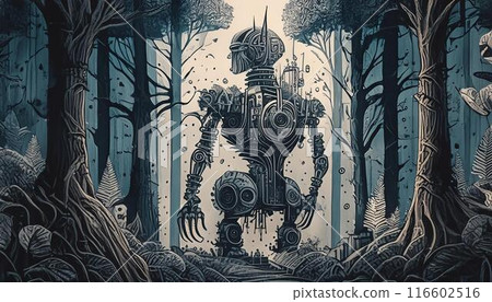 Mechanical forest, vintage style illustration 116602516