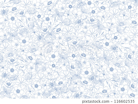 美麗的藍色花線畫，植物背景材料 116602535