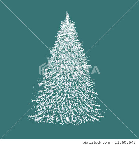 Snowy graphic tree. Christmas tree. Snow needles. Happy New Year . hand drawing. Not AI, Vector illustrations. 116602645