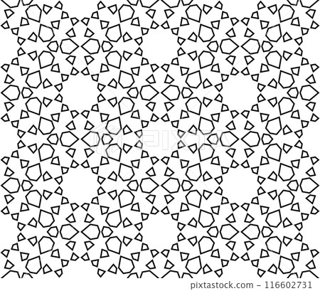 Seamless geometric ornament based on traditional islamic art. Black and white. Seamless geometric ornament based on traditional islamic art. Black and white. 116602731