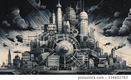 機械城，復古風格插畫 116602763