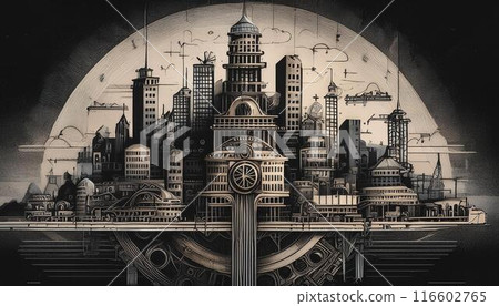 機械城，復古風格插畫 116602765