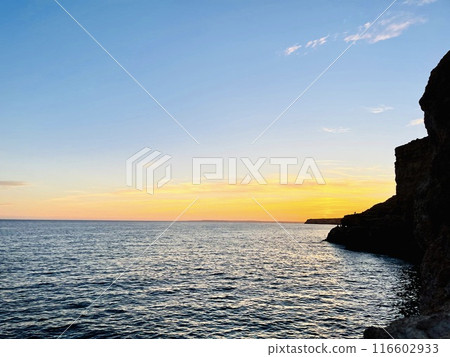 Scenic view of sea during sunset, Portugal, Algarve. Scenic view of sea during sunset, Portugal, Algarve. 116602933