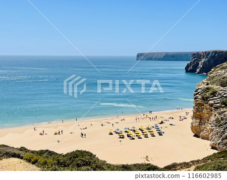 Atlantic Ocean shore, Beliche beach, Praia do Beliche,Algarve,Portugal 116602985