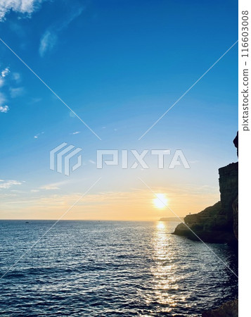 Scenic view of sea during sunset, Portugal, Algarve. Scenic view of sea during sunset, Portugal, Algarve. 116603008