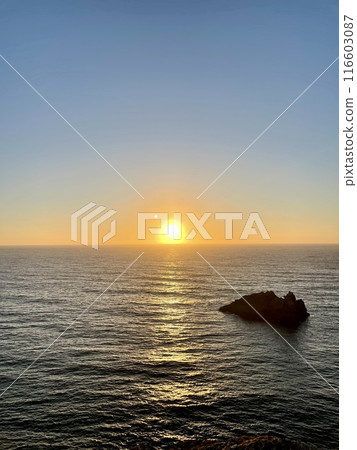 Scenic view of sea during sunset, Portugal, Algarve. Scenic view of sea during sunset, Portugal, Algarve. 116603087