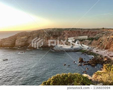 Scenic view of sea during sunset, Portugal, Algarve. Scenic view of sea during sunset, Portugal, Algarve. 116603094