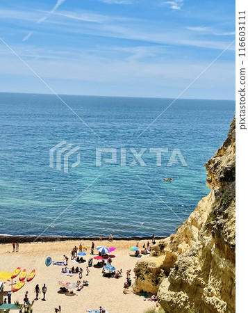 Beautiful view of Benagil Cave in Carvoeiro Algarve Portugal Beautiful view of Benagil Cave in Carvoeiro Algarve Portugal 116603111