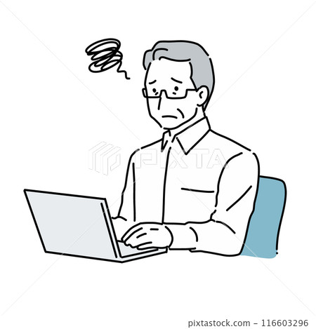 Senior man who is troubled with personal computer operation Senior man who is troubled with personal computer operation 116603296