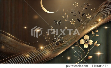 Golden crescent moon and butterfly light 116603516