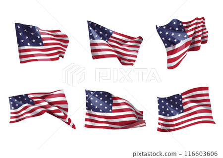 United states of america flag . Set of wavy US flag on isolated white background . Vector . United states of america flag . Set of wavy US flag on isolated white background . Vector . 116603606