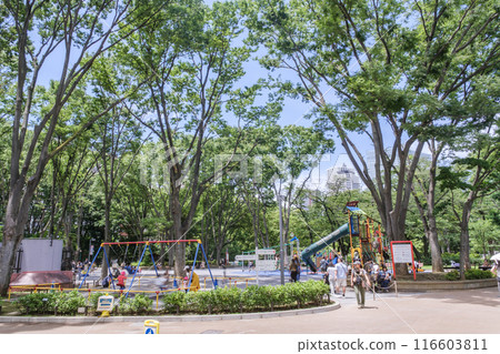 Shinjuku Central Park, a children's park crowded with families, Shinjuku Ward, Tokyo 116603811