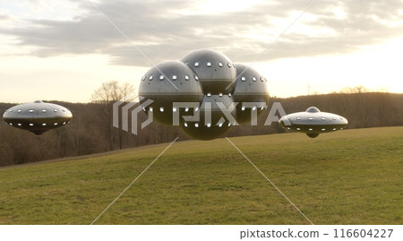Ufo, photorealistic 3d visualization, 3d render 116604227
