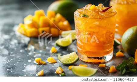 Mango Cocktail on Marble Tabletop. Generative AI 116604437