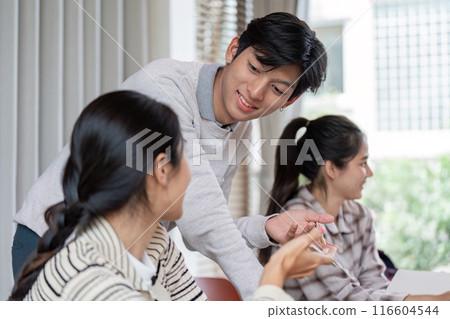 Group of Student Engaged in Collaboration Learning in a Modern Classroom Setting 116604544