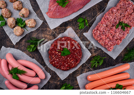Assortment of different vegan plant based meat 116604667