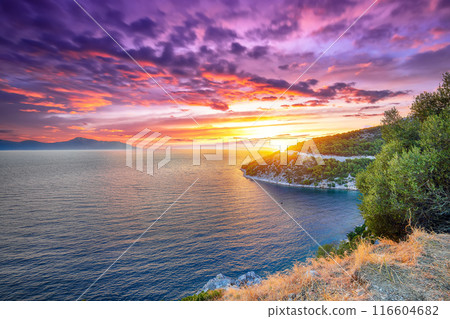 Captivating Coastline Of Makarska Riviera During Sunset. 116604682