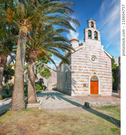 Captivating view on Church of the Holy Trinity in old town Budva. 116604757
