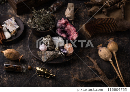 Esoteric magical background with crystal. Esoteric magical background with crystal. 116604765
