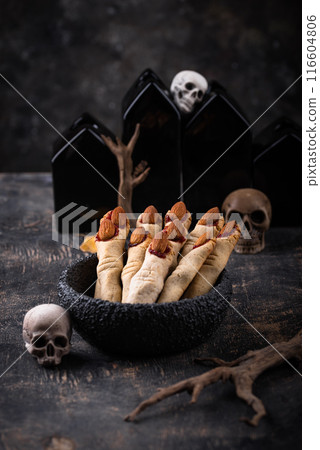 Halloween cookies in shape of witch finger Halloween cookies in shape of witch finger 116604806