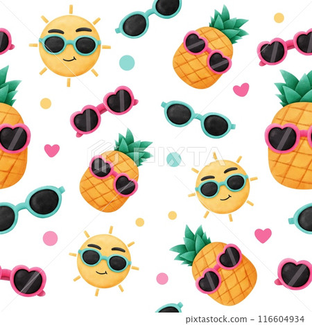 summer seamless pattern pineapple sunglasses sun 116604934