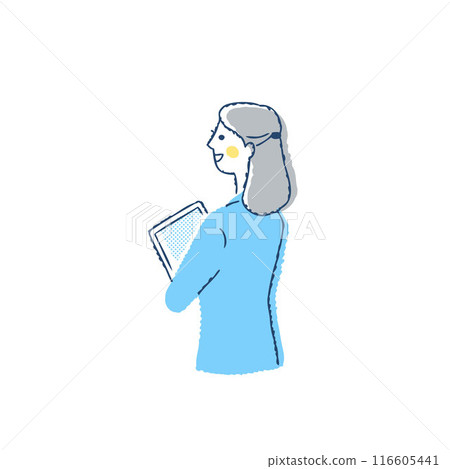 A business person from behind holding a tablet device A business person from behind holding a tablet device 116605441