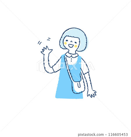 A girl waving a hand with a smile A girl waving a hand with a smile 116605453