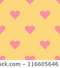 Yellow heart seamless pattern on yellow background. 116605646