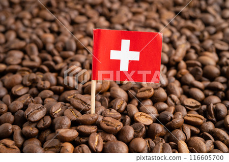 Switzerland flag on coffee bean, import export trade online commerce. 116605700