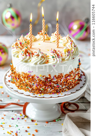 carrot cake birthday on white surface background. Ai generative 116605744