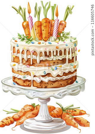 carrot cake birthday on white surface background. Ai generative 116605746