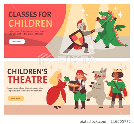 A collection of vector illustrations with a theater for children's performances 116605772