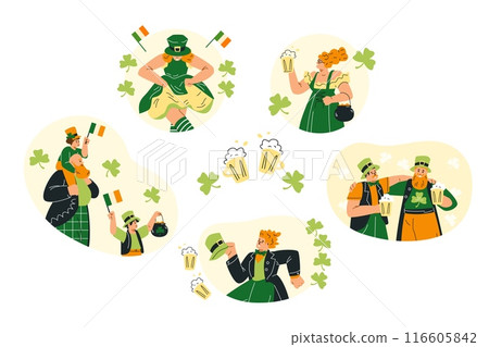 Vector set dedicated to the celebration of St. Patrick's Day. Flat style on isolated background. 116605842
