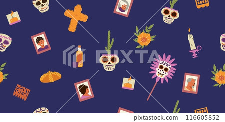Seamless Mexican Day of the Dead vector background. 116605852