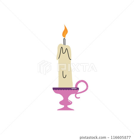 Vector flat design of a candle with molten wax in an antique candlestick 116605877