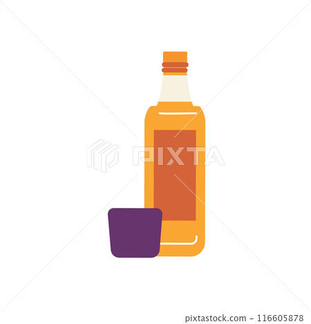 Vector illustration with a glass and a bottle of yellow drink with an iron lid Vector illustration with a glass and a bottle of yellow drink with an iron lid 116605878