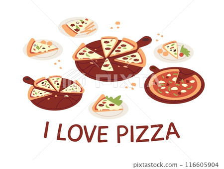 Pizza slice in flat style vector illustration. I like pizza. 116605904