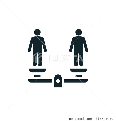 Two businessmen standing on a balance scale representing equality 116605950