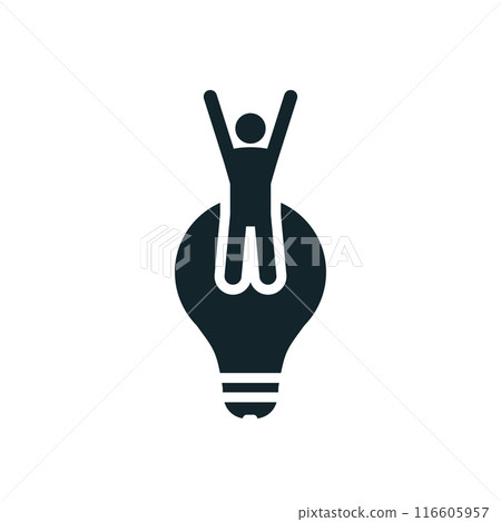 Businessman celebrating success standing inside a light bulb 116605957